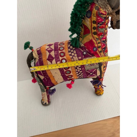 Vintage Mid Century Indian Handmade Rajasthani Fabric Patchwork Horse Folk Art - Picture 9 of 9